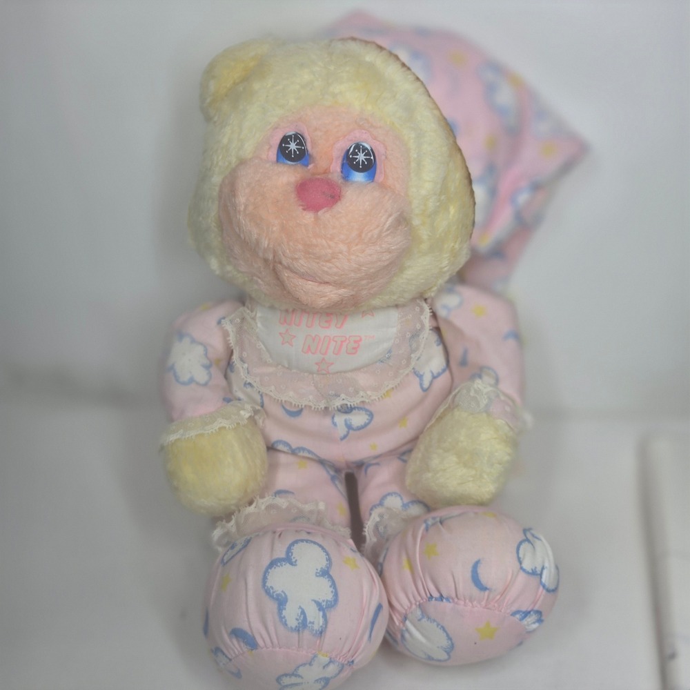 Vintage 80s Commonwealth Nitey Nite Monkey Plush Pink Cloud Pajamas 11 inch